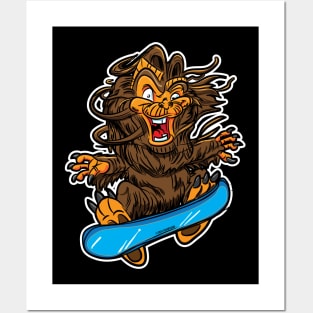 Cute Bigfoot or Sasquatch Snowboarder Posters and Art